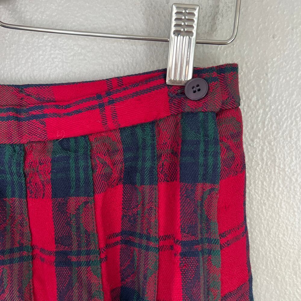Vintage Pendleton Red Green Plaid Skirt Preppy Pleated 100% Wool Sz 8 Collegiate - Picture 4 of 9